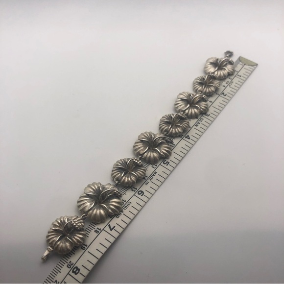 VTG Sterling Hibiscus Flower Link Floral Hawaiian Fetish Bracelet 8” / HEAVY 39g - Picture 10 of 10